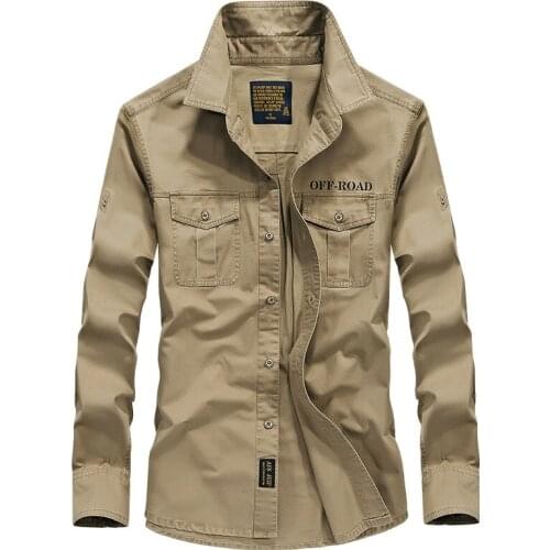 Hot Autumn Male Long Sleeve Shirt 100% Cotton High Quality Tops Fashion Mens Clothing Casual Loose Military Shirts Solid Color