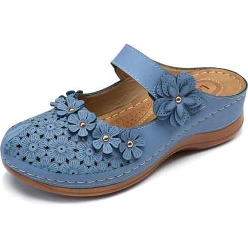 Womens Sandals 2020 Summer Handmade Ladies Shoes Leather Floral Sandals Women Flats Retro Style Shoes Woman Soft Bottom slipper