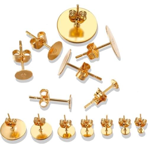 20Pcs/Lot 5-12mm Gold Stainless Steel European Stud Earring Back Spacer With Earring Plug for DIY Jewelry Making Supplies
