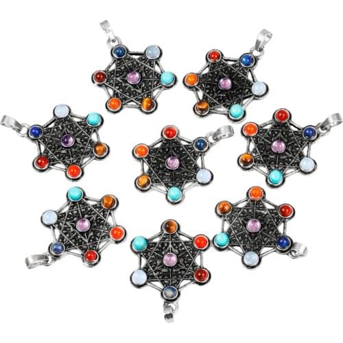 SUNYIK 7 Chakra Stone Reiki Chakra Healing Six-pointed Star Charm Pendant Yoga Jewelry