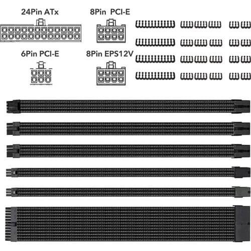 6PCS Custom Mod Sleeved Cable, Braided 18AWG ATX EPS PCI-E Cable Extension Kit with Combs for CPU GPU Power Supply Unit, 30CM