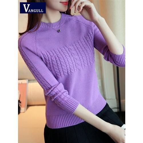 Vangull Silm KnittingWomen Sweater O Neck Autumn Sweaters 2020 New Knitting Elasticity Pullover Harajuku Female Casual Sweater