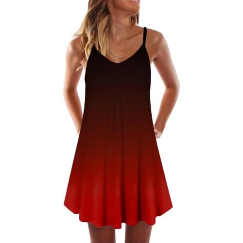 Vintage Summer Dresses Womens Casual Gradient Tie-dye Print Sleeveless Dress V Neck A-line Mini Sundress Платья Женские