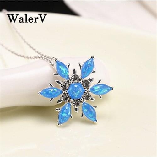 WalerV New for Womens Set Fashion Only Unique Opal Snowflakes Shape Pendant Necklace Wedding/engagement Jewelry Gift