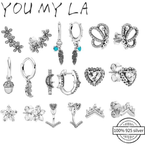 Pan Original luxury 925 Sterling Silver Earrings Crystal For Women High Quality DIY Fashion Wedding Jewelry