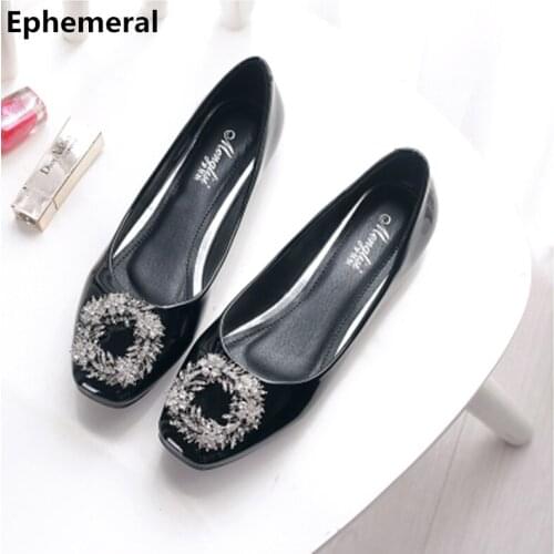 Ladies Pregnancy Square Toe Flats Soft Bottom Anti-Slip Shoes Patent Leather Plus Size 34-44 Black Pink Grey Ephemera No Heels
