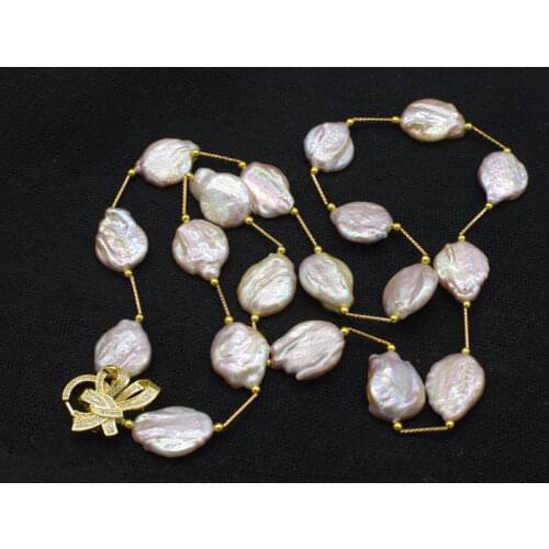 Beautiful new natural freshwater pearl reborn keshi purple flat necklace nature 30" 18-20MM