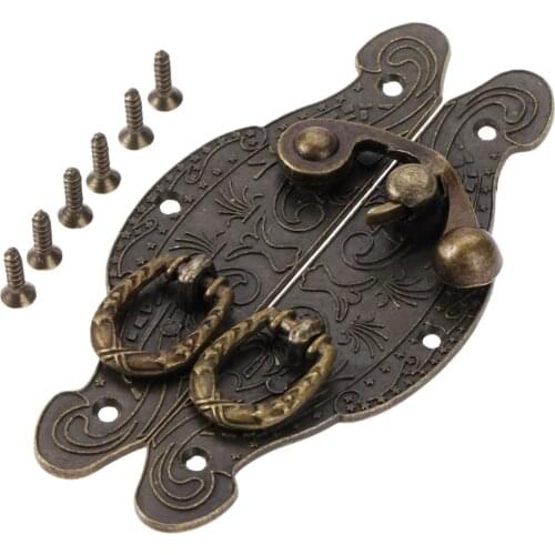 1PC Antique Box Latch Hasp Vintage Wooden Gift Box Toggle Lock Alloy Buckle Latch Hook Furniture Hardware Zinc Alloy 90*50mm