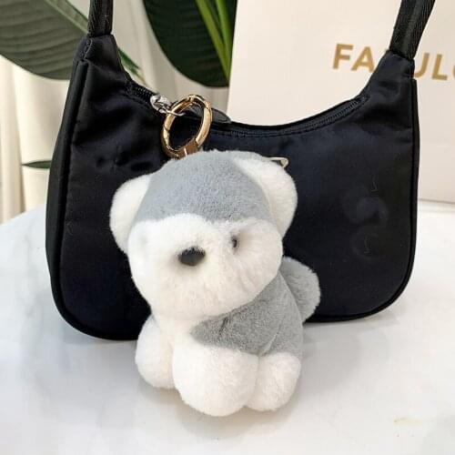 12CM Rex Rabbit fur puppy Real fur Keychain Plush Dog Toy Women Bag Trinkets Handbag Pendant Car Key Metal ring Birthday Gift