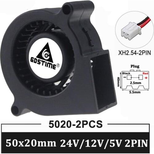 2Pieces Gdstime 5020 50mm Blower 24V 12V 5V Volt Centrifugal Cooling Fan 50x20mm 2PIN Cooler