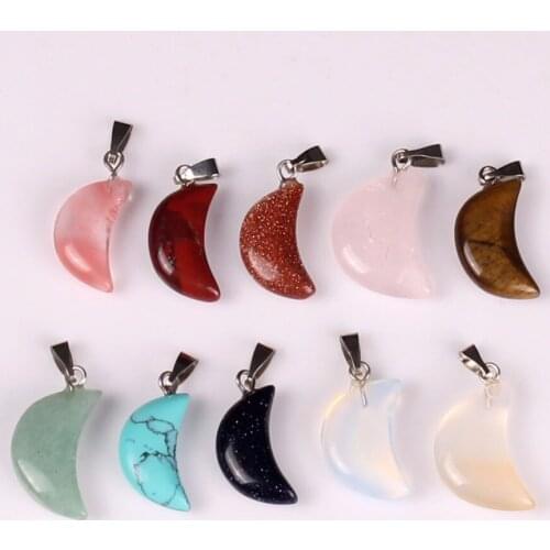 24pcs/lot Random Colors Healing Love Crescent Moon Natural Stone Charms Pendant for Fashion Jewelry Choker Necklace Findings