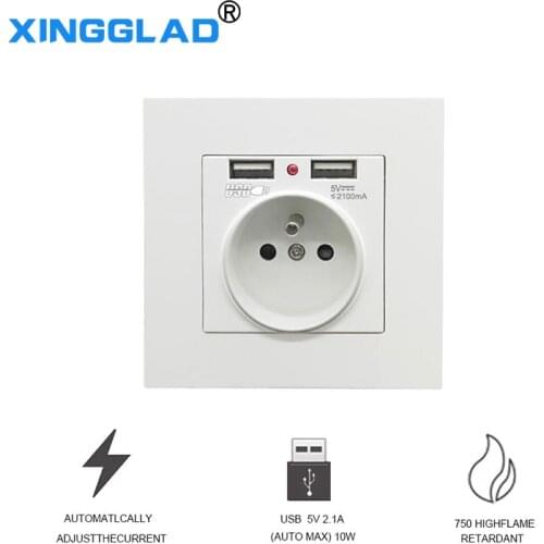 2A Dual USB Port Charger Adapter Charging Wall Charger Adapter EU Plug 16A 250V AC Electrical Power Socket Power Outlet White