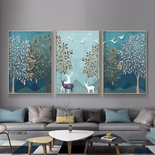 Abstract Forest Landscape Deer Canvas Poster Print Nordic Modern Decoration Painting Wall Art Picture for Living Room Home