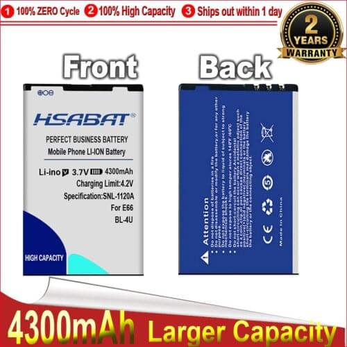 HSABAT 4200mAh BL-4U Battery Use for Nokia E66 C5-03 5530 5730 5250 3120C 6212C 8900 6600S E75 5730XM 5330XM 8800SA 8800CA