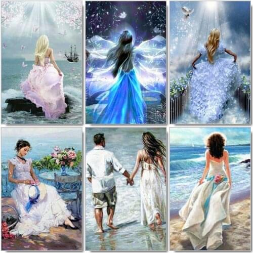 5d Diamond Painting Woman Portrait Home Decor Beads Embroidery Mosaic Couple Seaside DIY Art Gift