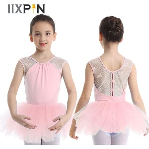 Tutu Ballet Dress For Girls Kids ballerina Sleeveless Lace Splice U-shaped Back Ballet Dance Dress Gymnastics Leotard Tutu Dress
