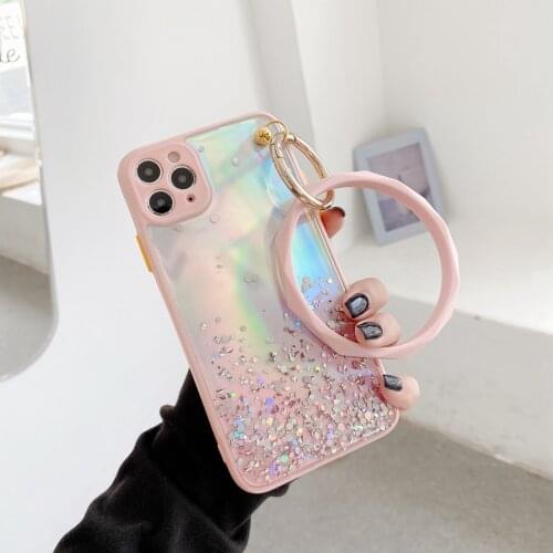 Gradient Laser Glitter Bracelet Circle Ring Phone Cases for iPhone 11 Pro Max XR XS Max 7 8 Plus Soft Epoxy Cover for iPhone 12