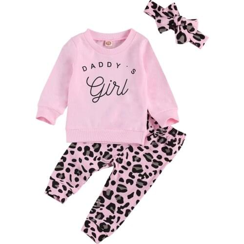 0-24M Autumn Infant Baby Boys Girls Clothes Sets Letter Long Sleeve Pullover Sweatshirt Tops Leopard Pants 2pcs