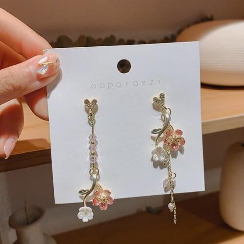 Korean fashion jewelry new flower asymmetrical tassel drop earrings creative temperament trend statement earrings for women