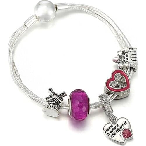High Quality Silver Plated Multi-layer Charm Bracelet DIY Heart House Beads Fit Silver Plated Jewelry Gift For Your Family
