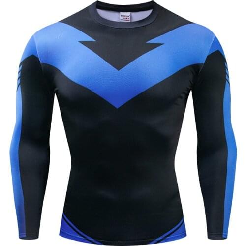 Mens Compression T-shirt Super Hero N-wing Long Sleeves T Shirt Tops Tight Cycling Sport Tee Costume