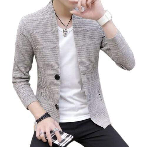2021 Spring and Autumn Knitted Cardigan Mens V-neck Wear Lightweight Fashion Handsome Casual Sweater Mens Long Sleeves