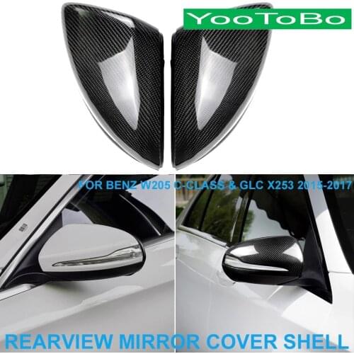 LHD Car Real Dry Carbon Fiber Rearview Rear Side Mirror Cover Cap Shell Trim For Mercedes BENZ W205 C-Class GLC X253 2015-2017