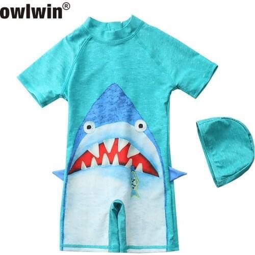 【New store 】 2020 Kids Baby Boys Swimsuit Swimwear Swimming One-Piece Bodysuit Dinosaur Green Shark with Hood Swimwear