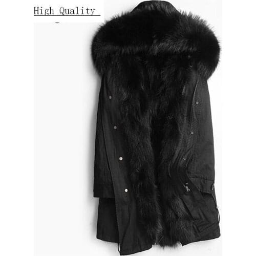 Real Fur Coat Men Winter Warm Raccoon Fur Parka Hooded Midum Long Jacket Thick Real Natural Fur Outwear LWL1113