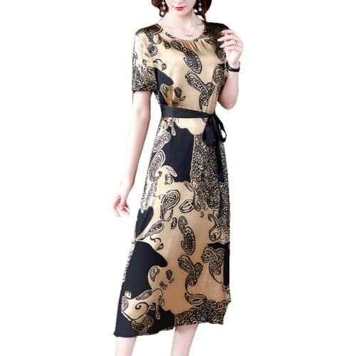 New Fashion Mom Women Summer Dress Newly Added size Loose Ladies Dresses Round neck hort sleeve Print Long vestido OK730