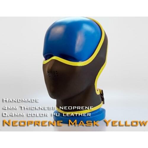 RD1097)Luxury Customize Handmade 4mm Thickness Neoprene Hood 0.4mm Color PU Leather Mask Yellow