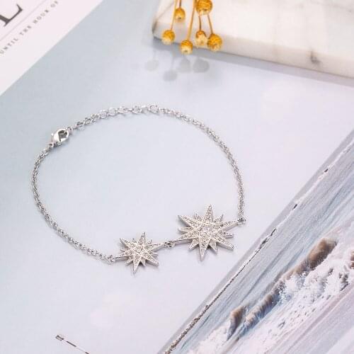 Luxury 100% Solid 925 Sterling Silver Diamond Wedding Jewelry for Women Brand 18+5cm Long Snake Chain star Bracelet Bangle Gift