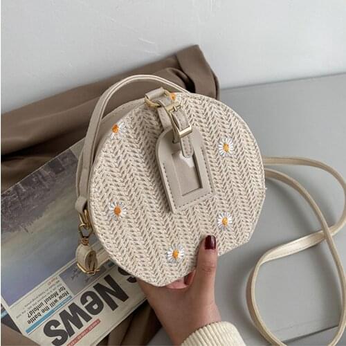 Straw Round Woven Womens Bag Trendy Western Style Geometric Pattern Shoulder Bag Fashion Woven Crossbody Bags for Women 2021