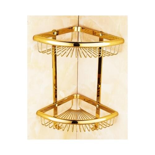 Modern Wall Mounted Gold Plated Brass Baskets Corner Corner Basket Bathroom Bath Shower Shelf Bath Holder Shampoo Basket Holder