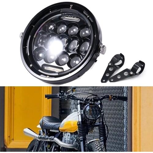 Motorcycle LED Headlight Universal Motor 7 " Round Head Lamp Black Headlamp for Harley Cafe Racer Bobber Honda