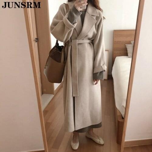 2020 Autumn Winter New Womens Clothes Oversize Korean Wool Blend Trench Coat Vintage Loose Warm Cashmere Outerwear Wholesale