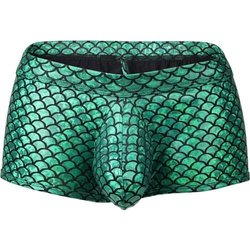 Sexy Boxer Mens Fish Skin Leather Underwear Men Shorts Men U Convex Low Waist Male Underpants Ropa Interior Hombre
