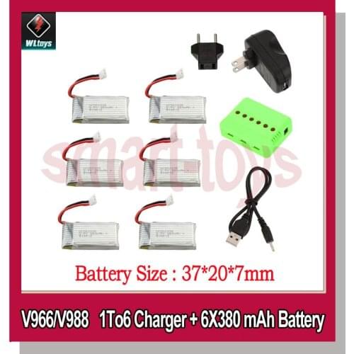1to6 USB High Efficient Charger with EU Adapter and V966-016 Battery V977-006 for Wltoys V966 V977 V988 V930 Helicopter Parts