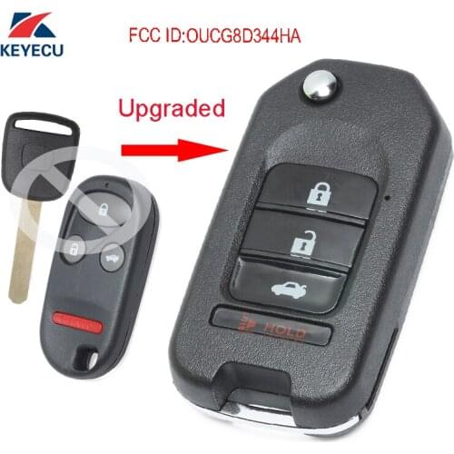 KEYECU Replacement Upgraded Flip Remote Car Key Fob 3+1 Button T5 for Honda 2002-2004 CR-V FCC ID: OUCG8D344HA