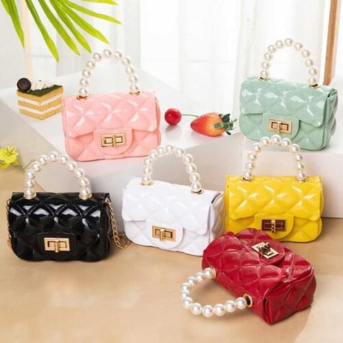 Women Mini Handbag New Elegant Shoulder Messenger Portable Chain Bag Girl Jelly Pearl Bag Crossbody Rhombus Square Bag