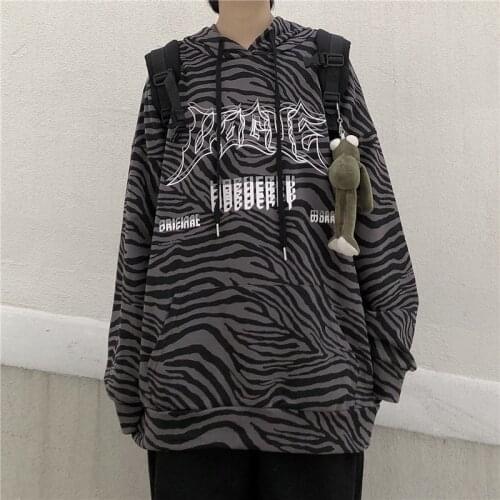 Hoodies Women 2020 Harajuku Long Sleeve Zebra Striped White Hooded Sweatshirt Hoodie Female Loose Size All-match Hooded Warm Top