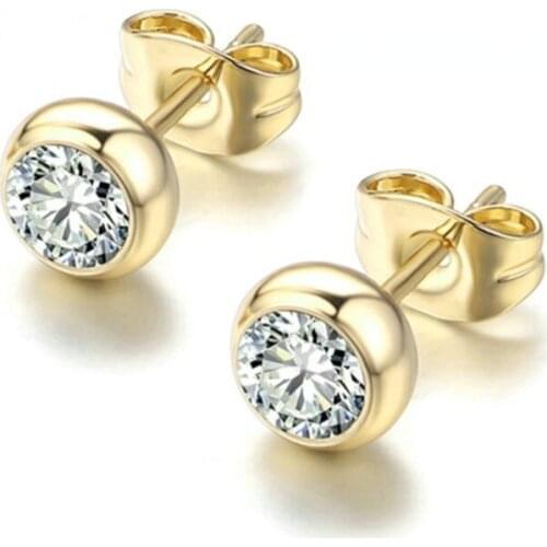 Classic Cubic Zirconia Rose Gold Color Stud Earrings for Women Simple Womens Earing Accessories Fashion Jewelry