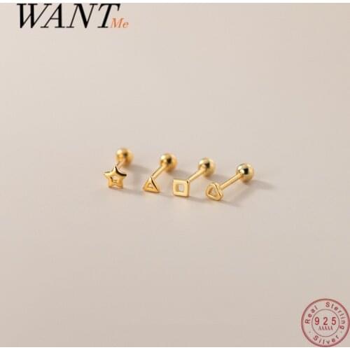 WANTME 925 Sterling Silver Simple Geometric Stars Square Heart Beads Stud Earrings for Women Teen Piercing Jewelry Accessories
