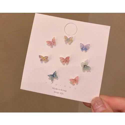 Simple Colorful 3D Stereo Butterfly Stud Earrings For Women Mini Cute Butterflies Fairy Silver Needle Earring Party Jewelry Set
