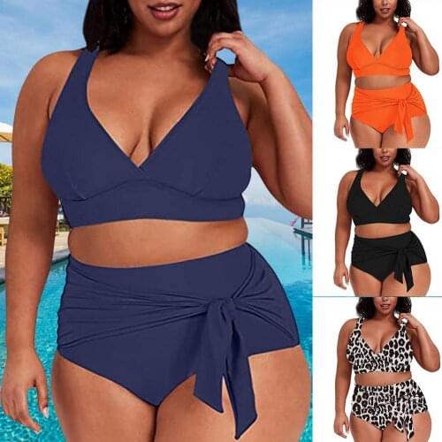 Swimsuits V Neck Strappy High Waist Knotted Swimwear For Women Abdomen Casual One Piece Beachwear Big Swimsuit Large Size