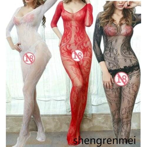 Shengrenmei 2019 Long Sleeve Underwear Black Exotic Appeal Bodysuits Sexy Teddies Hollow Fishnet Lingerie for Women Dropshipping