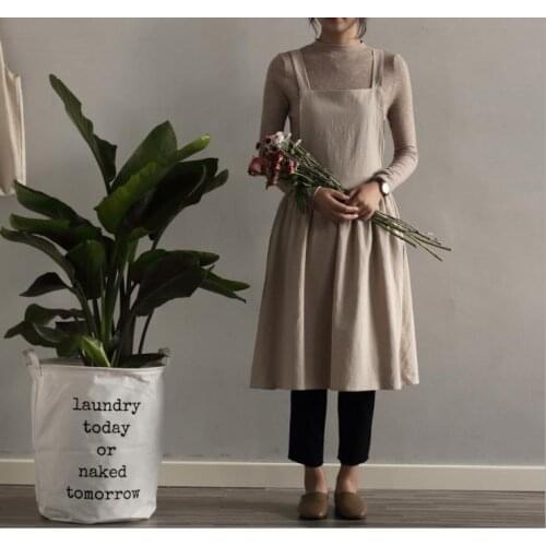 Home Kitchen Cotton Vest Apron Nordic Style Cafe Supplies Waterproof Pleated Apron with Pocket Cooking Garden Aprons