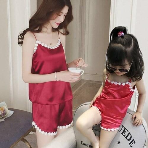 2021 Summer Girls and Mom Sleeping Suit Baby Kids Children Pajamas Set 2pcs