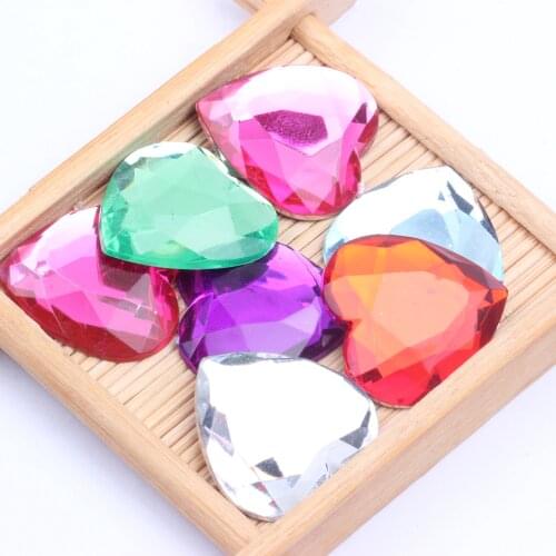 25mm 200pcs Flat Back Facets Acrylic Rhinestones Heart Shape Many Colors Glue On Beads DIY Crafts Garments Decorations