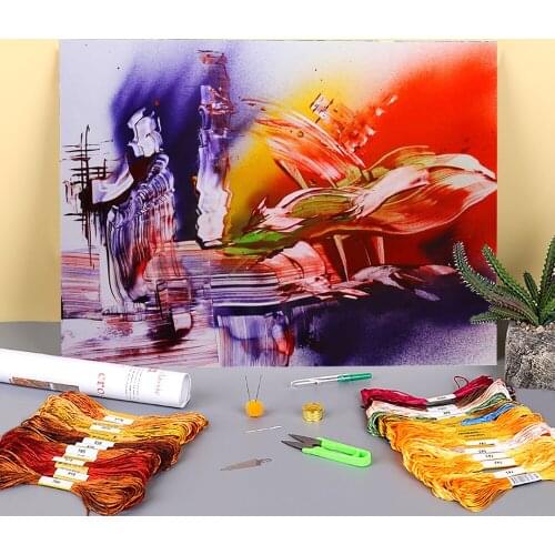 Abstract Fire And Ice Pre-Printed 11CT Cross Stitch Complete Kit DIY Embroidery DMC Threads Needlework Sewing Package